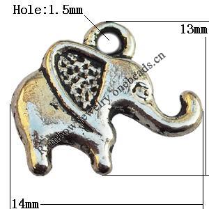 Pendant, Lead-free Zinc Alloy Jewelry Findings, Elephant 14x13mm Hole:1.5mm, Sold by Bag