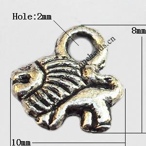 Pendant, Lead-free Zinc Alloy Jewelry Findings, Fish 10x8mm Hole:2mm, Sold by Bag