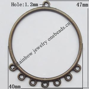 Connector, Lead-free Zinc Alloy Jewelry Findings, 40x47mm Hole=1.2mm, Sold by Bag