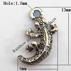 Pendant, Lead-free Zinc Alloy Jewelry Findings, wall lizard  5x13mm Hole:1.5mm, Sold by Bag