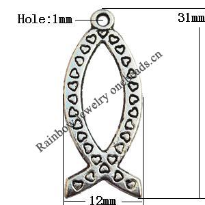 Pendant, Lead-free Zinc Alloy Jewelry Findings, 12x31mm Hole:1mm, Sold by Bag