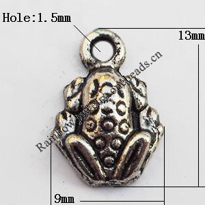 Pendant, Lead-free Zinc Alloy Jewelry Findings, Frog 9x13mm Hole:1.5mm, Sold by Bag