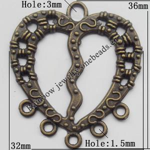 Connector, Lead-free Zinc Alloy Jewelry Findings, 32x36mm Hole=3mm,1.5mm, Sold by Bag