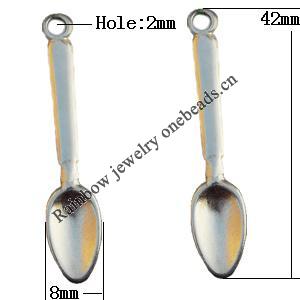 Pendant, Lead-free Zinc Alloy Jewelry Findings, Spoon 8x42mm Hole:2mm, Sold by Bag