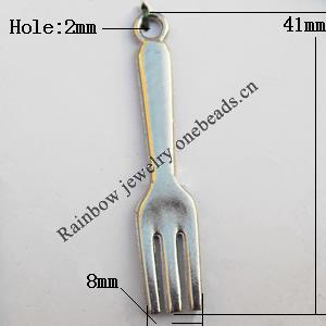 Pendant, Lead-free Zinc Alloy Jewelry Findings, Forks 8x41mm Hole:2mm, Sold by Bag
