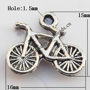 Pendant, Lead-free Zinc Alloy Jewelry Findings, Bike 16x15mm Hole:1.5mm, Sold by Bag