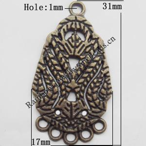 Connector, Lead-free Zinc Alloy Jewelry Findings, 17x31mm Hole=1mm, Sold by Bag