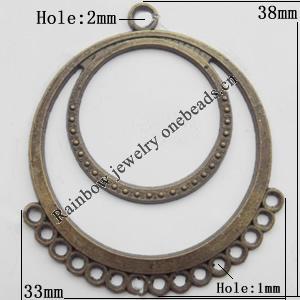 Connector, Lead-free Zinc Alloy Jewelry Findings, 33x38mm Hole=2mm,1mm, Sold by Bag