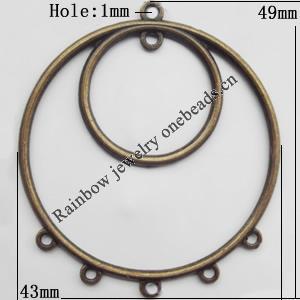 Connector, Lead-free Zinc Alloy Jewelry Findings, 43x49mm Hole=1mm, Sold by Bag