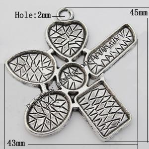 Pendant Zinc Alloy Jewelry Findings Lead-free, 43x45mm Hole:2mm Sold by Bag