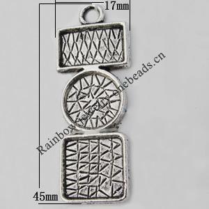 Pendant Zinc Alloy Jewelry Findings Lead-free, 45x17mm Hole:3mm Sold by Bag