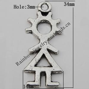 Pendant Zinc Alloy Jewelry Findings Lead-free, 34x14mm Hole:3mm Sold by Bag