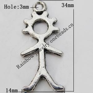 Pendant Zinc Alloy Jewelry Findings Lead-free, 34x14mm Hole:3mm Sold by Bag