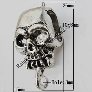 Pendant Zinc Alloy Jewelry Findings Lead-free, Skeleton 26x15x11mm,10x8mm Hole:3mm Sold by Bag