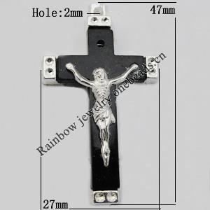 Pendant Zinc Alloy Jewelry Findings Lead-free, Cross 47x27mm Hole:2mm Sold by Bag