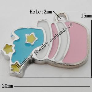 Pendant Zinc Alloy Enamel Jewelry Findings Lead-free, 20x15mm Hole:2mm Sold by Bag