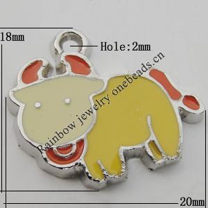 Pendant Zinc Alloy Enamel Jewelry Findings Lead-free, Animal 20x18mm Hole:2mm Sold by Bag