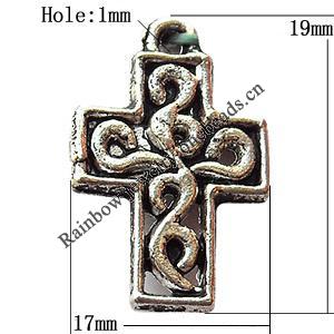 Pendant, Lead-free Zinc Alloy Jewelry Findings, Cross 17x19mm Hole:1mm, Sold by Bag