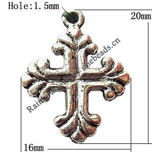 Pendant, Lead-free Zinc Alloy Jewelry Findings, Cross 16x20mm Hole:1.5mm, Sold by Bag