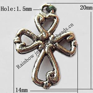 Pendant, Lead-free Zinc Alloy Jewelry Findings, Cross 14x20mm Hole:1.5mm, Sold by Bag