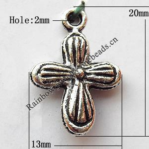 Pendant, Lead-free Zinc Alloy Jewelry Findings, Cross 13x20mm Hole:1mm, Sold by Bag