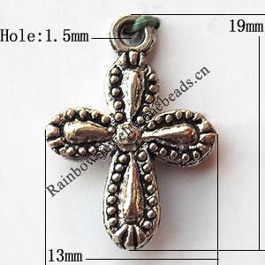 Pendant, Lead-free Zinc Alloy Jewelry Findings, Cross 13x19mm Hole:1.5mm, Sold by Bag