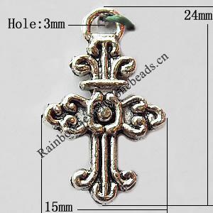 Pendant, Lead-free Zinc Alloy Jewelry Findings, Cross 13x19mm Hole:1.5mm, Sold by Bag