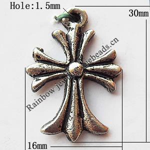 Pendant, Lead-free Zinc Alloy Jewelry Findings, Cross 17x24mm Hole:1mm, Sold by Bag