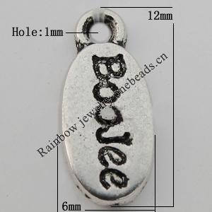 Pendant Zinc Alloy Jewelry Findings Lead-free, 12x6mm Hole:1mm Sold by Bag