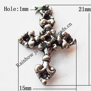 Pendant, Lead-free Zinc Alloy Jewelry Findings, Cross 15x21mm Hole:1mm, Sold by Bag