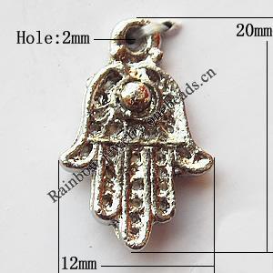 Pendant, Lead-free Zinc Alloy Jewelry Findings, Hand 12x20mm Hole:2mm, Sold by Bag