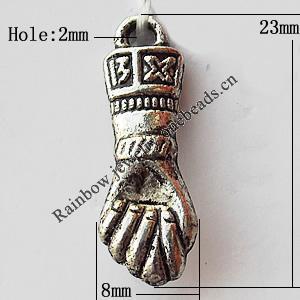 Pendant, Lead-free Zinc Alloy Jewelry Findings, Hand 8x23mm Hole:2mm, Sold by Bag