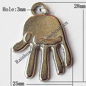Pendant, Lead-free Zinc Alloy Jewelry Findings, Hand 25x28mm Hole:3mm, Sold by Bag