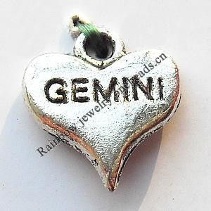 Pendant, Lead-free Zinc Alloy Jewelry Findings, Heart 11x12mm Hole:1.5mm, Sold by Bag