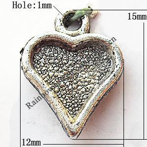 Pendant, Lead-free Zinc Alloy Jewelry Findings, Heart 18x18mm Hole:2mm, Sold by Bag