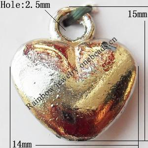 Pendant, Lead-free Zinc Alloy Jewelry Findings, Heart 14x15mm Hole:2.5mm, Sold by Bag