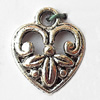 Pendant, Lead-free Zinc Alloy Jewelry Findings, Heart 12x15mm Hole:2mm, Sold by Bag