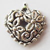 Pendant, Lead-free Zinc Alloy Jewelry Findings, Heart 20x20mm Hole:2mm, Sold by Bag