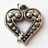 Pendant, Lead-free Zinc Alloy Jewelry Findings, Heart 16x17mm Hole:1.5mm, Sold by Bag