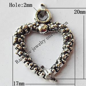 Pendant, Lead-free Zinc Alloy Jewelry Findings, Hollow Heart 17x20mm Hole:2mm, Sold by Bag