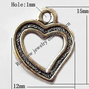 Pendant, Lead-free Zinc Alloy Jewelry Findings, Hollow Heart 12x15mm Hole:1mm, Sold by Bag