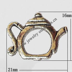 Pendant, Lead-free Zinc Alloy Jewelry Findings, Kettle 16x21mm Hole:3mm, Sold by Bag