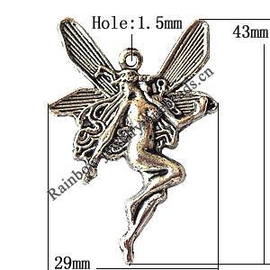 Pendant, Lead-free Zinc Alloy Jewelry Findings, 29x43mm Hole:1.5mm, Sold by Bag
