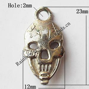 Pendant, Lead-free Zinc Alloy Jewelry Findings, Skeleton 12x23mm Hole:2mm, Sold by Bag