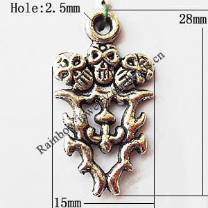 Pendant, Lead-free Zinc Alloy Jewelry Findings, 15x28mm Hole:2.5mm, Sold by Bag