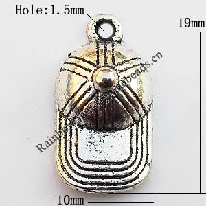 Pendant, Lead-free Zinc Alloy Jewelry Findings, Hat 10x19mm Hole:1.5mm, Sold by Bag