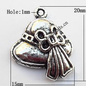 Pendant, Lead-free Zinc Alloy Jewelry Findings, Hat 15x20mm Hole:1mm, Sold by Bag
