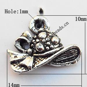 Pendant, Lead-free Zinc Alloy Jewelry Findings, Hat 14x10mm Hole:1mm, Sold by Bag