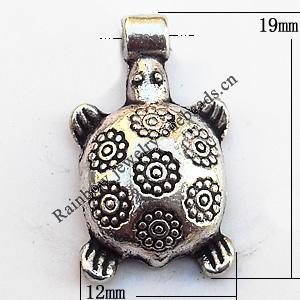 Pendant, Lead-free Zinc Alloy Jewelry Findings, Turtles 12x19mm Hole:1.5mm, Sold by Bag