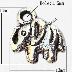 Pendant, Lead-free Zinc Alloy Jewelry Findings, Elephant 11x13mm Hole:1.5mm, Sold by Bag